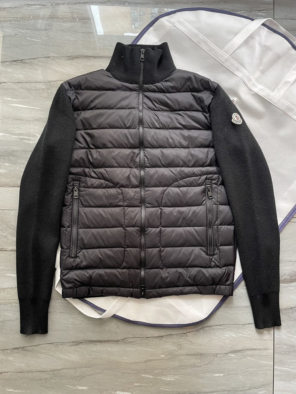 Moncler Black Hybrid Padded Knit Zip Jacket