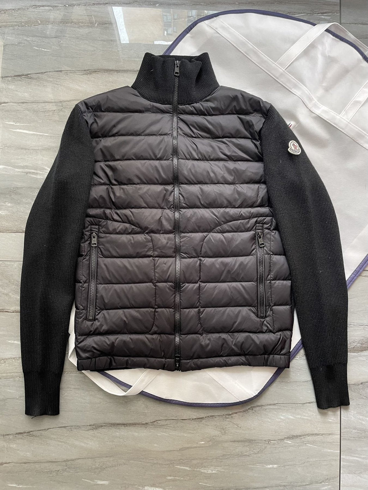 Moncler Black Hybrid Padded Knit Zip Jacket