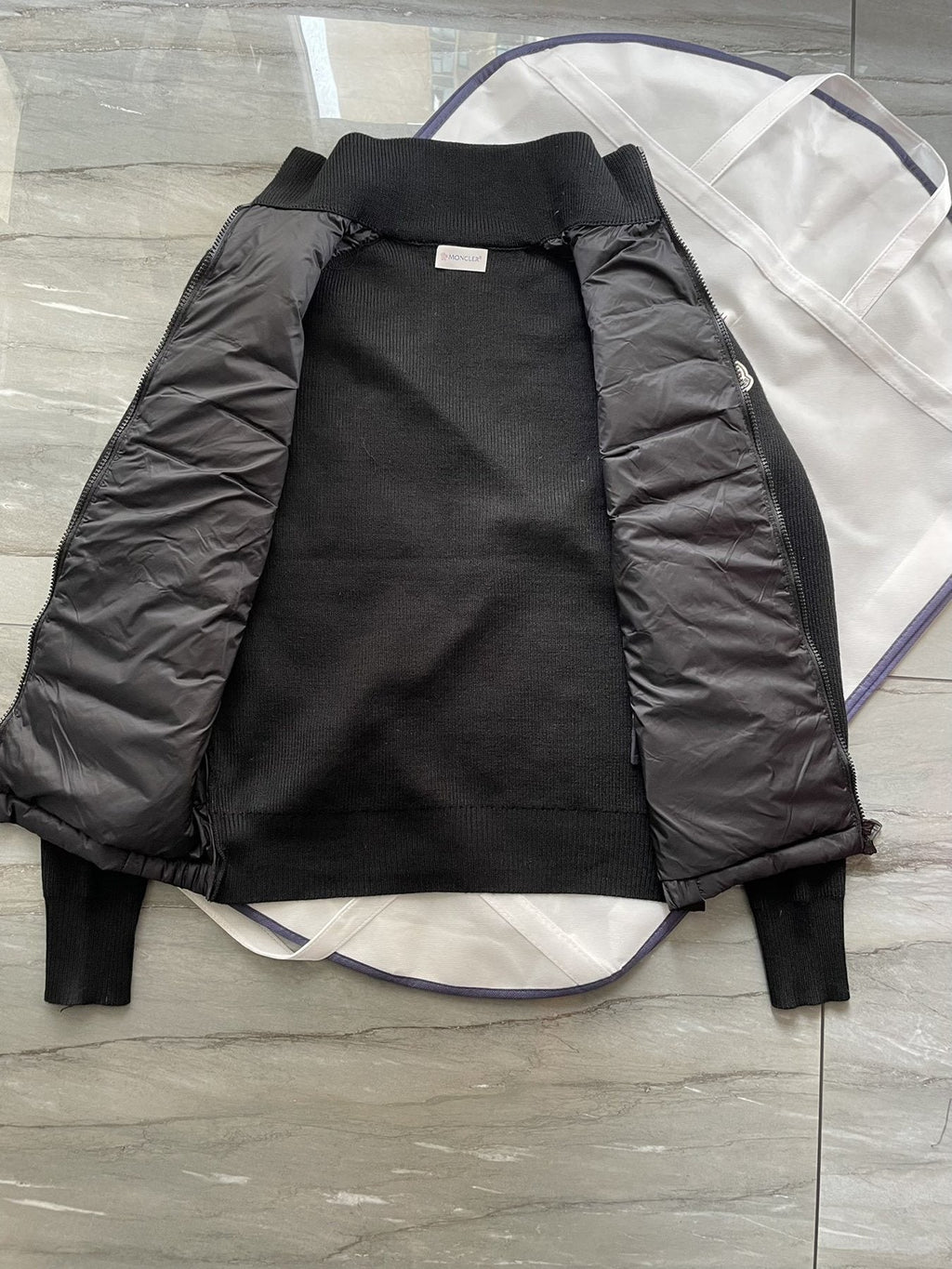 Moncler Black Hybrid Padded Knit Zip Jacket