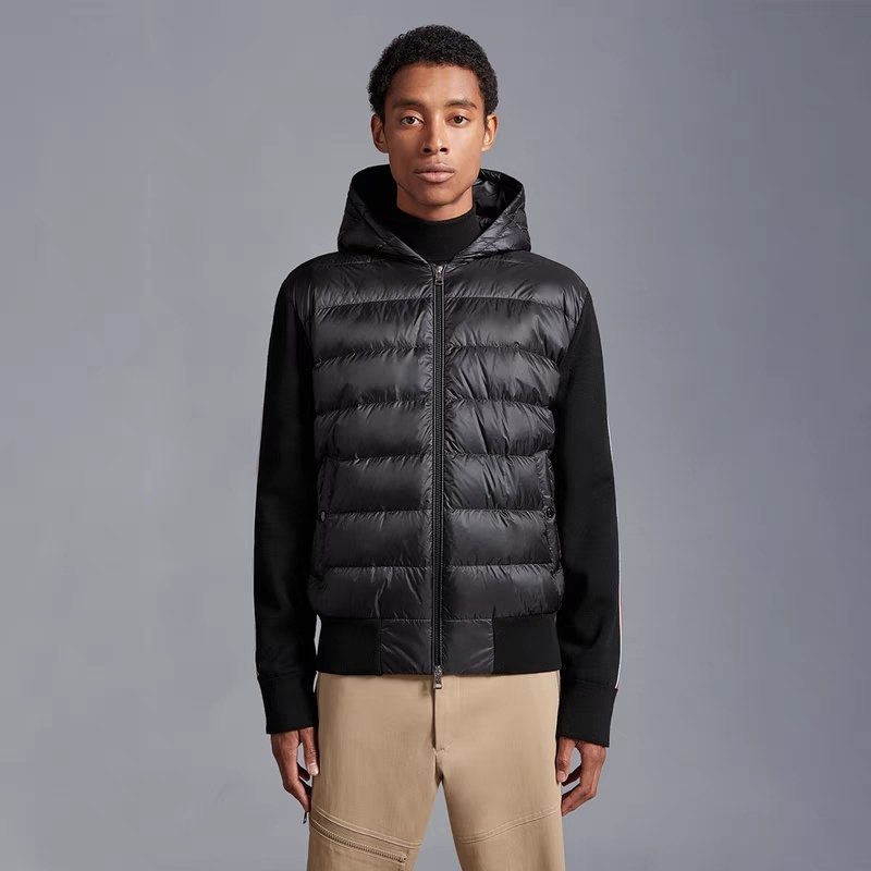 Moncler Men's Hooded Knit-Sleeve Down Jacket