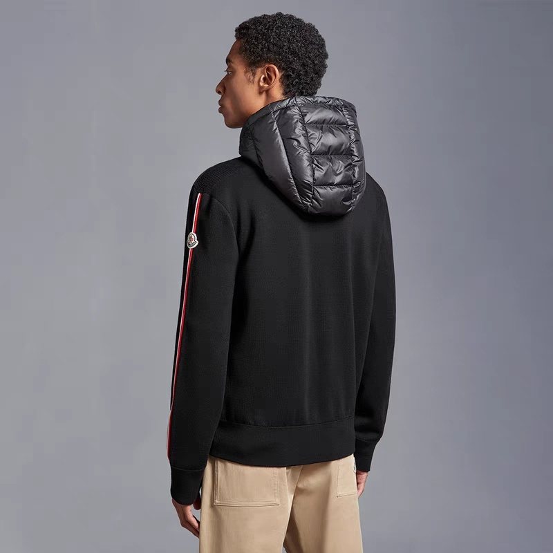 Moncler Men's Hooded Knit-Sleeve Down Jacket