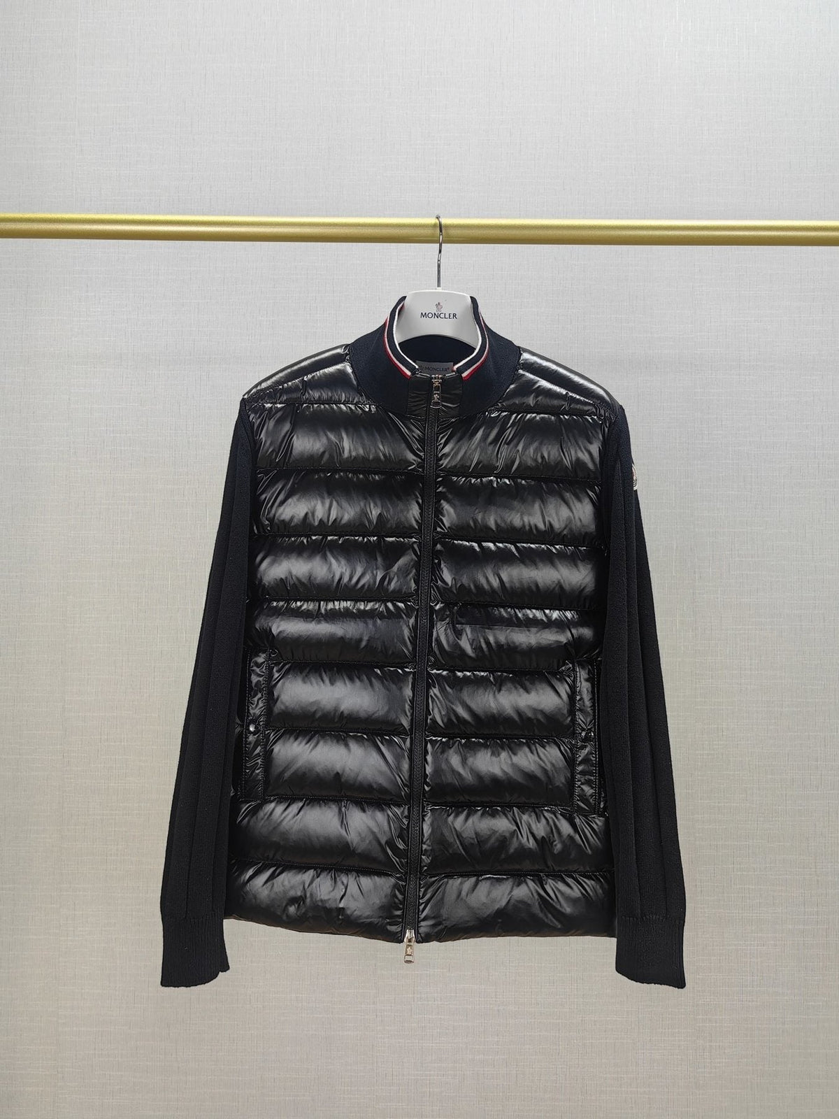 Moncler Quilted Knit-Sleeve Jacket