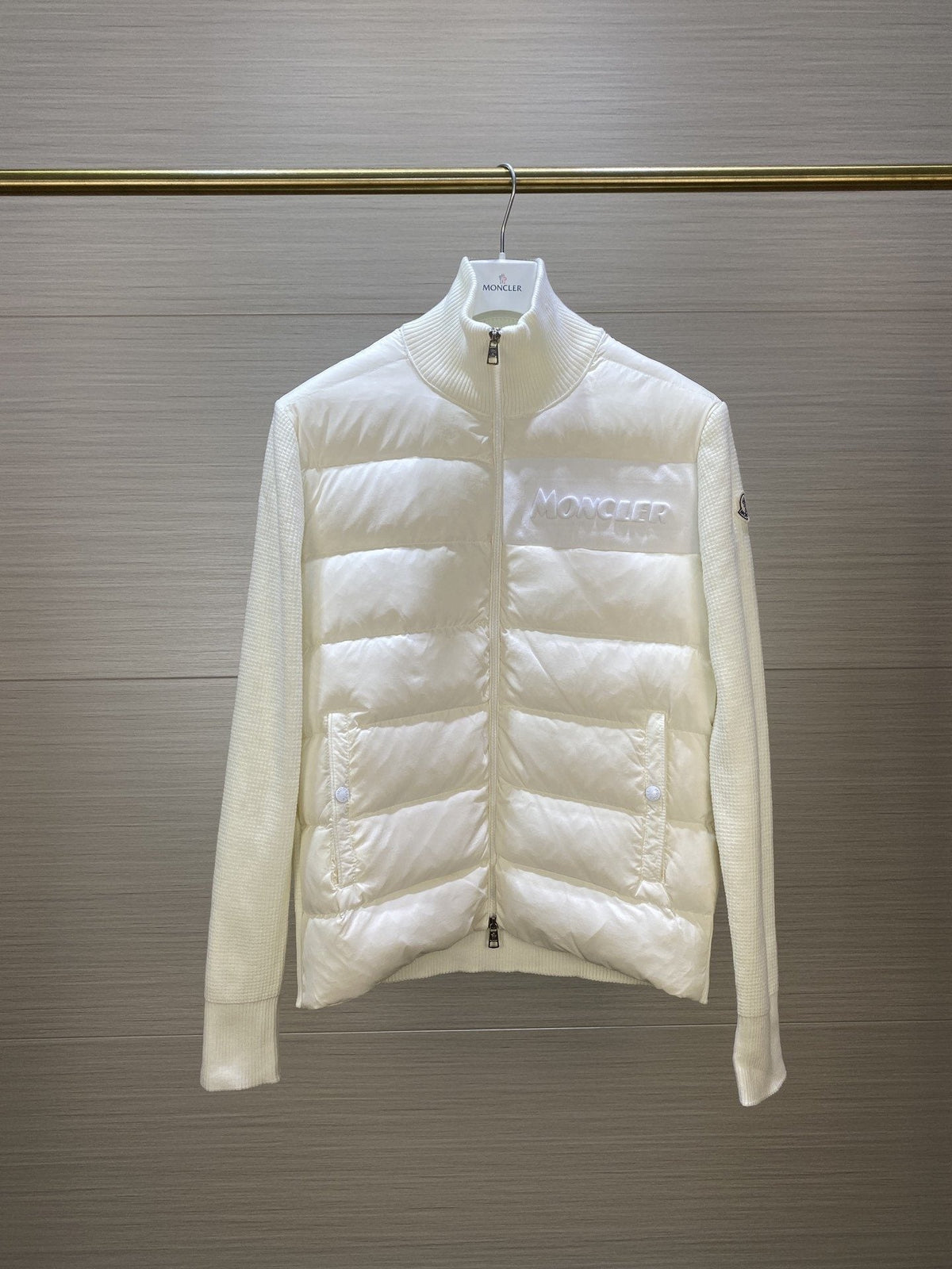 Moncler Quilted Front Knit Sleeve Zip Jacket