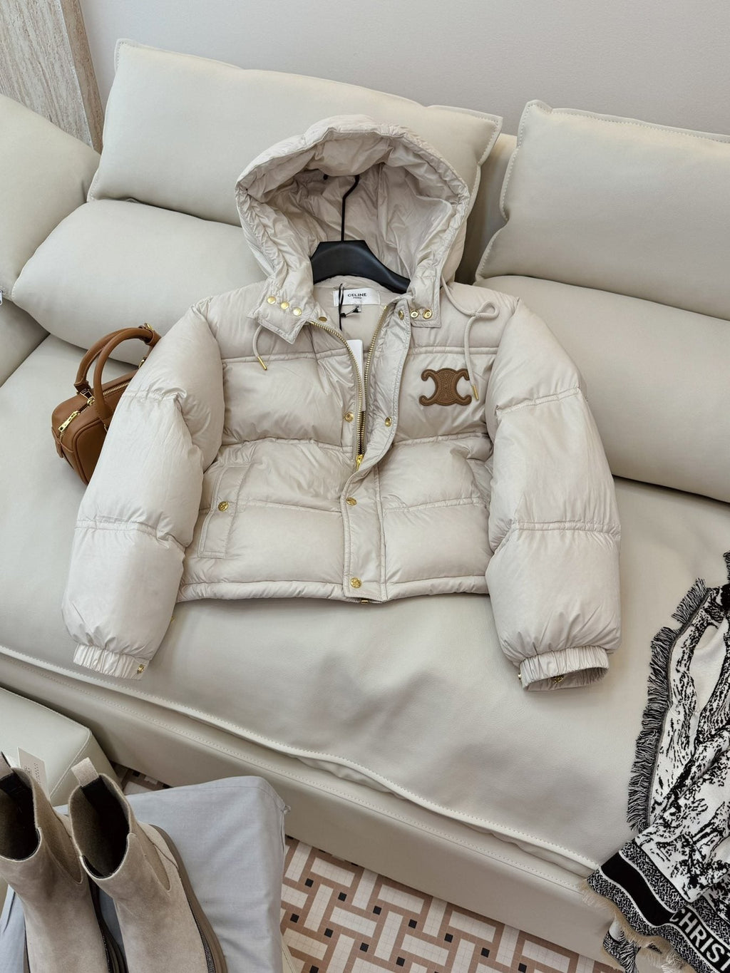 CELINE Down Coat Hooded Cropped Puffer Coat
