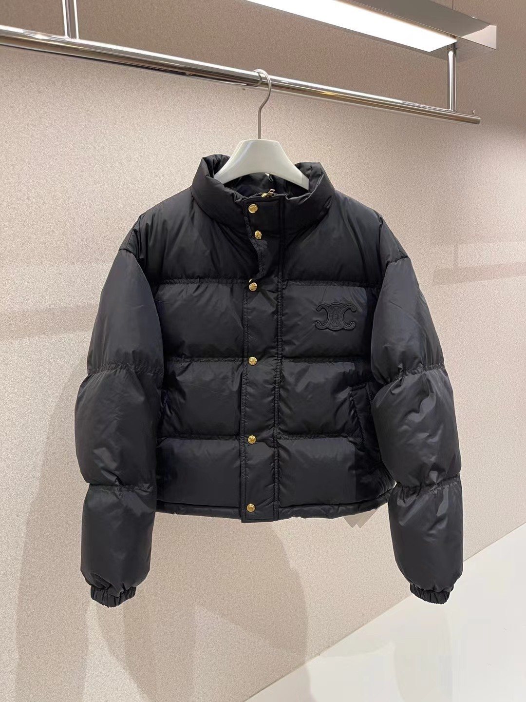 CELINE Down Coat Cropped Quilted Puffer Coat