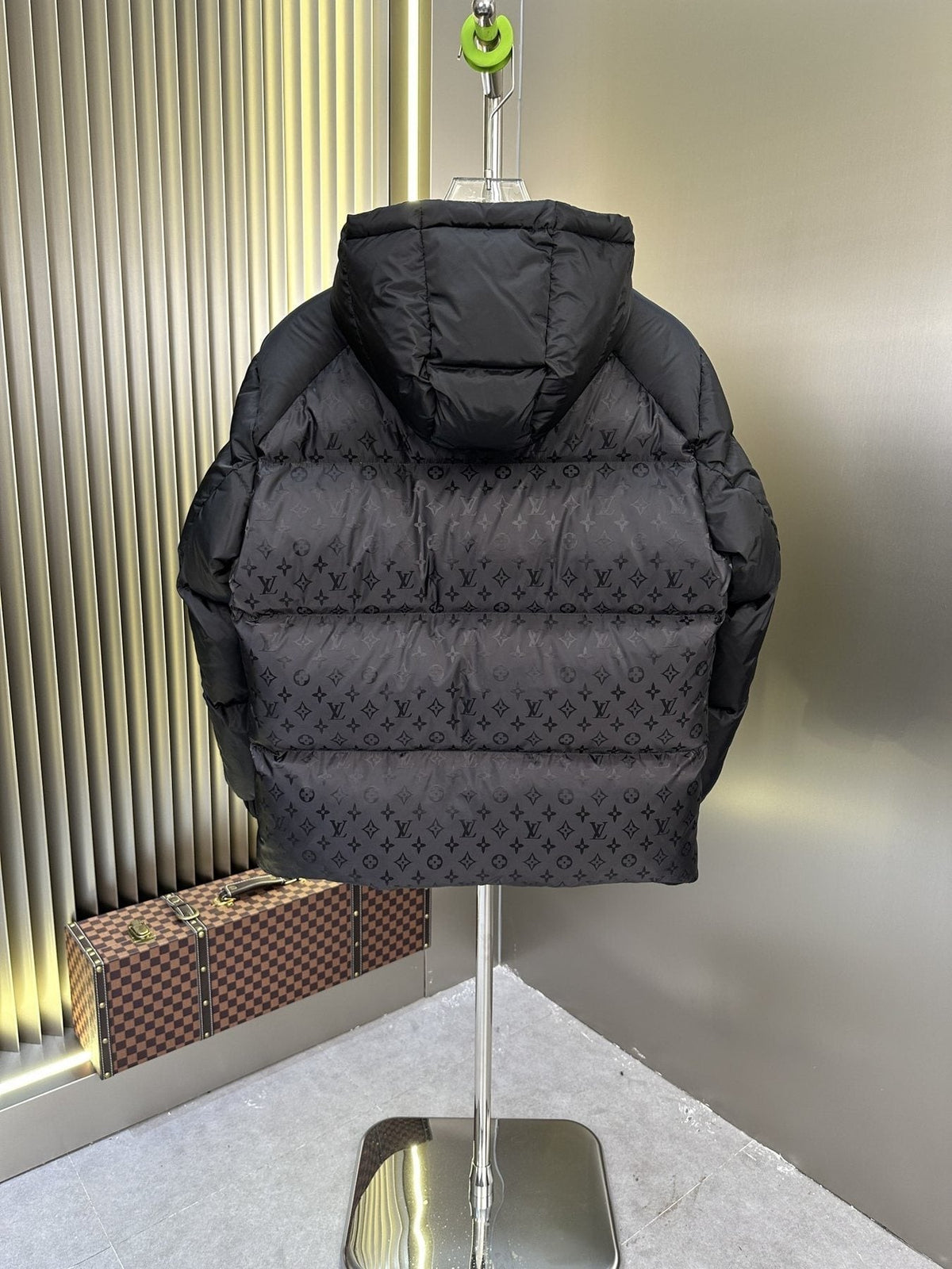 LV Hooded Monogram-Panel Puffer Coat