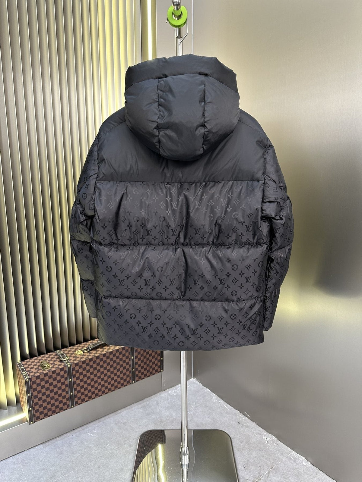 LV Hooded Monogram-Panel Puffer Coat