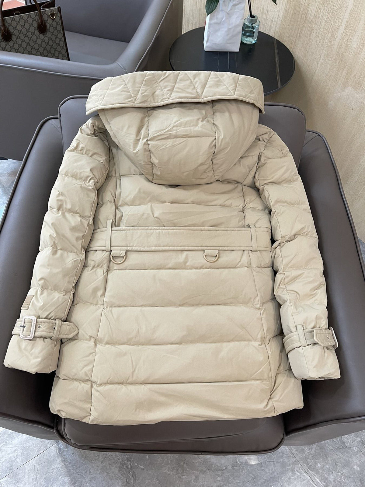 Burberry Belted Hooded Quilted Down Jacket