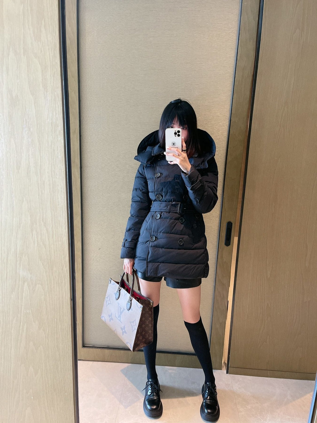 Burberry Belted Hooded Quilted Down Jacket