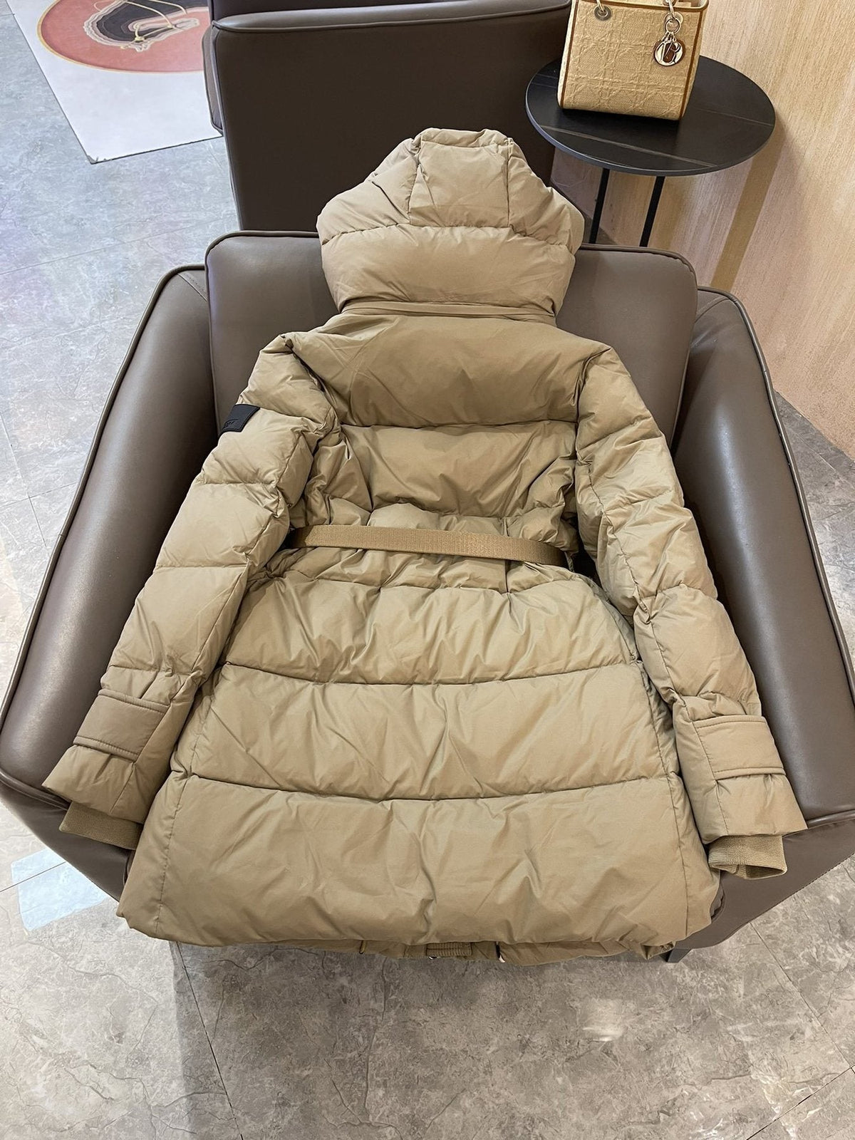 Burberry Belted Hooded Long Down Jacket