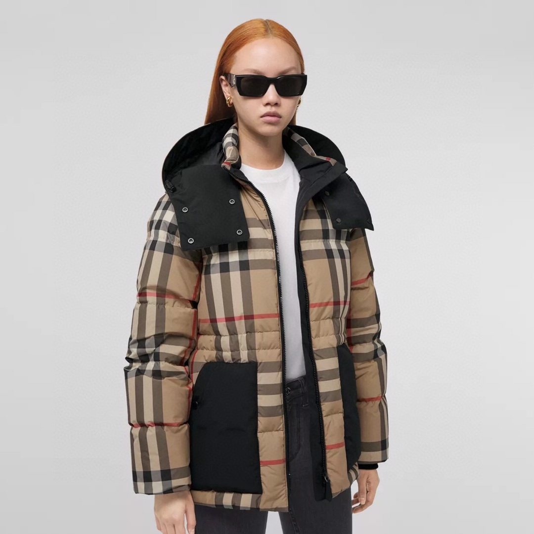 Burberry Reversible Beige Check Hooded Puffer Jacket