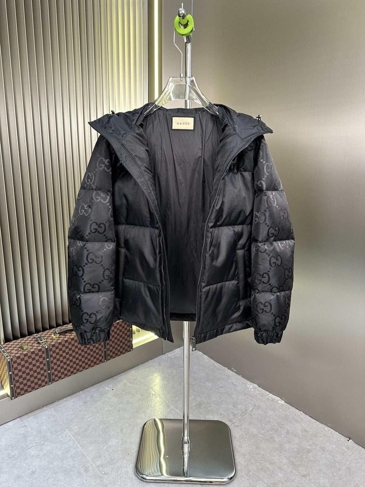 GUCCI Hooded Patterned-Panel Puffer Jacket