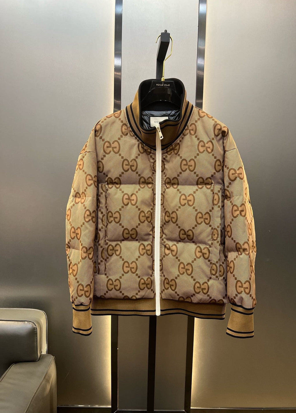 GUCCI Beige Monogram Short Down Jacket