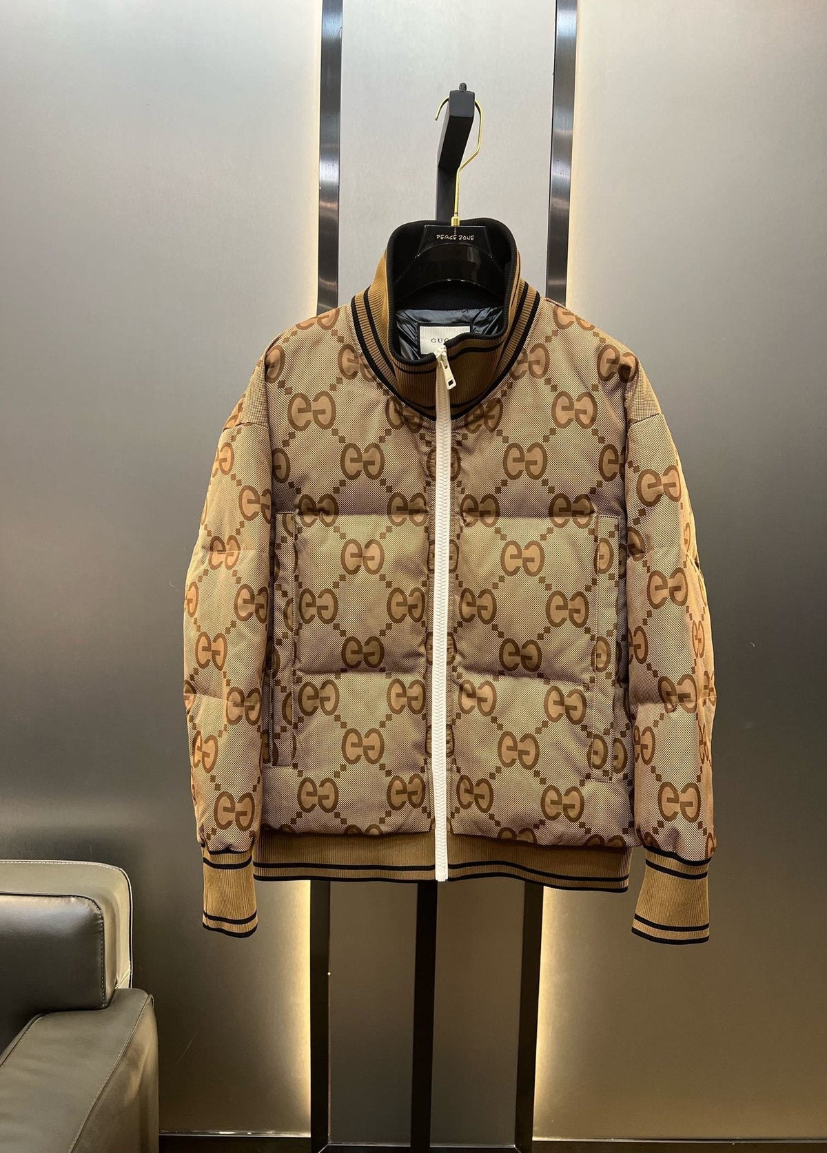 GUCCI Beige Monogram Short Down Jacket