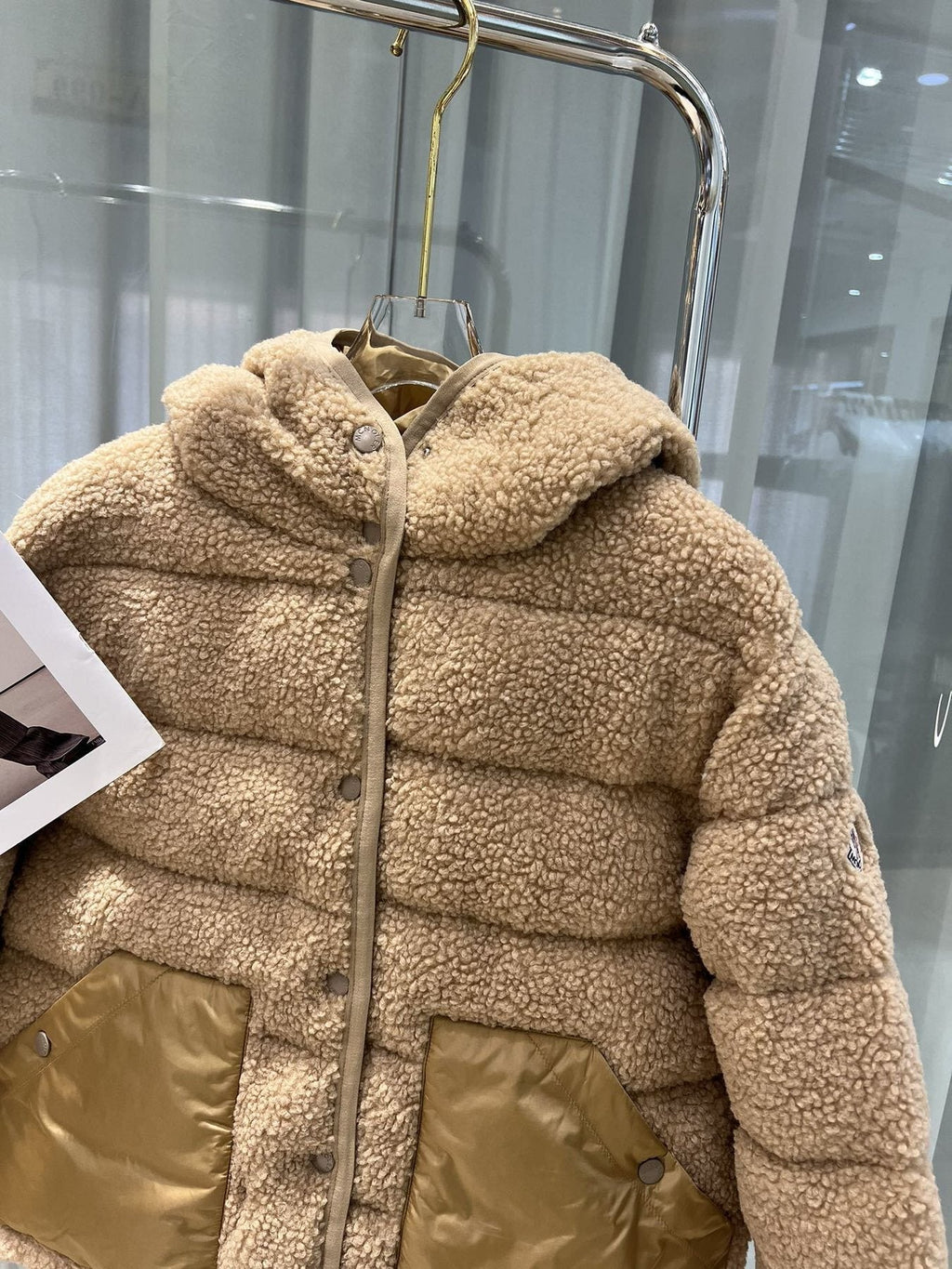 Moncler Beige Sherpa Hooded Puffer Coat