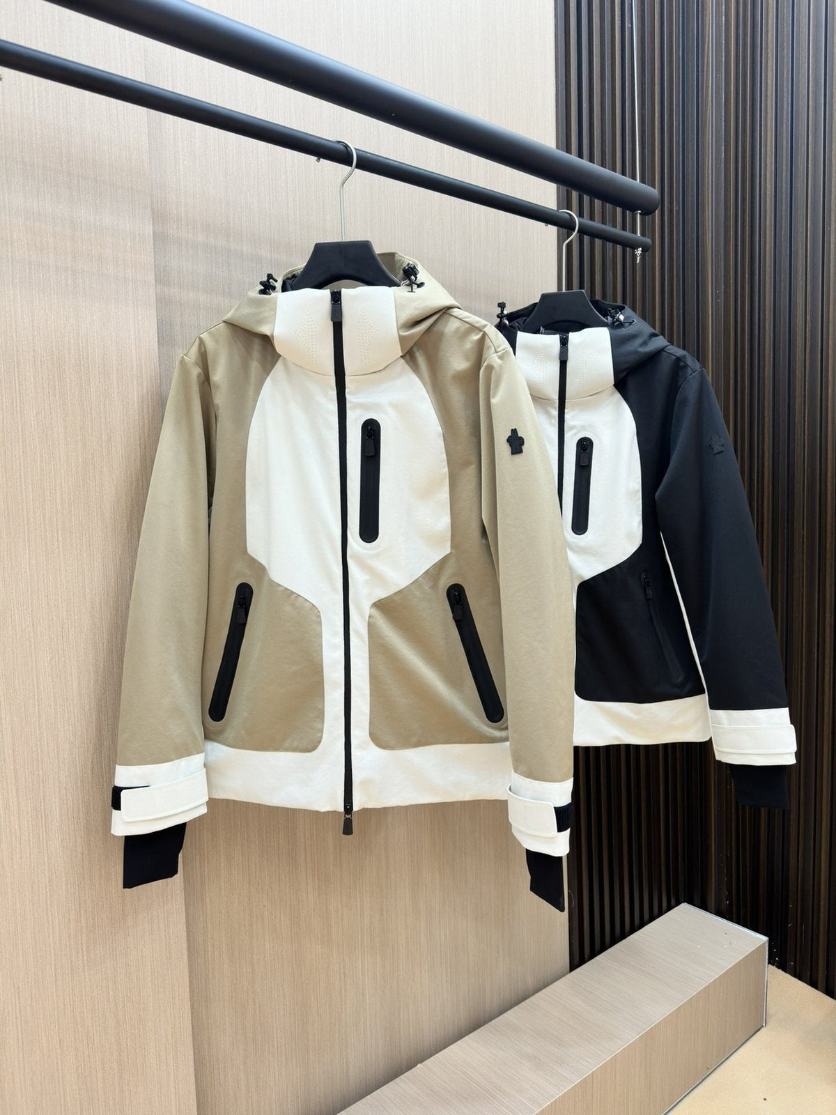 Moncler Color-Block Hooded Puffer Coat