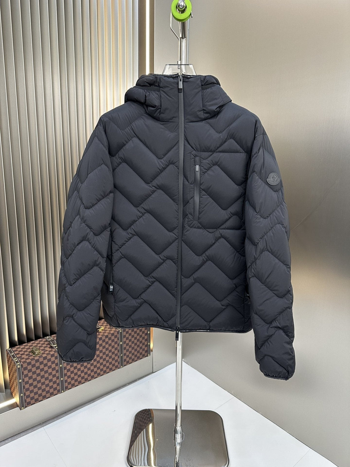Moncler Chevron-Quilted Hooded Puffer Coat