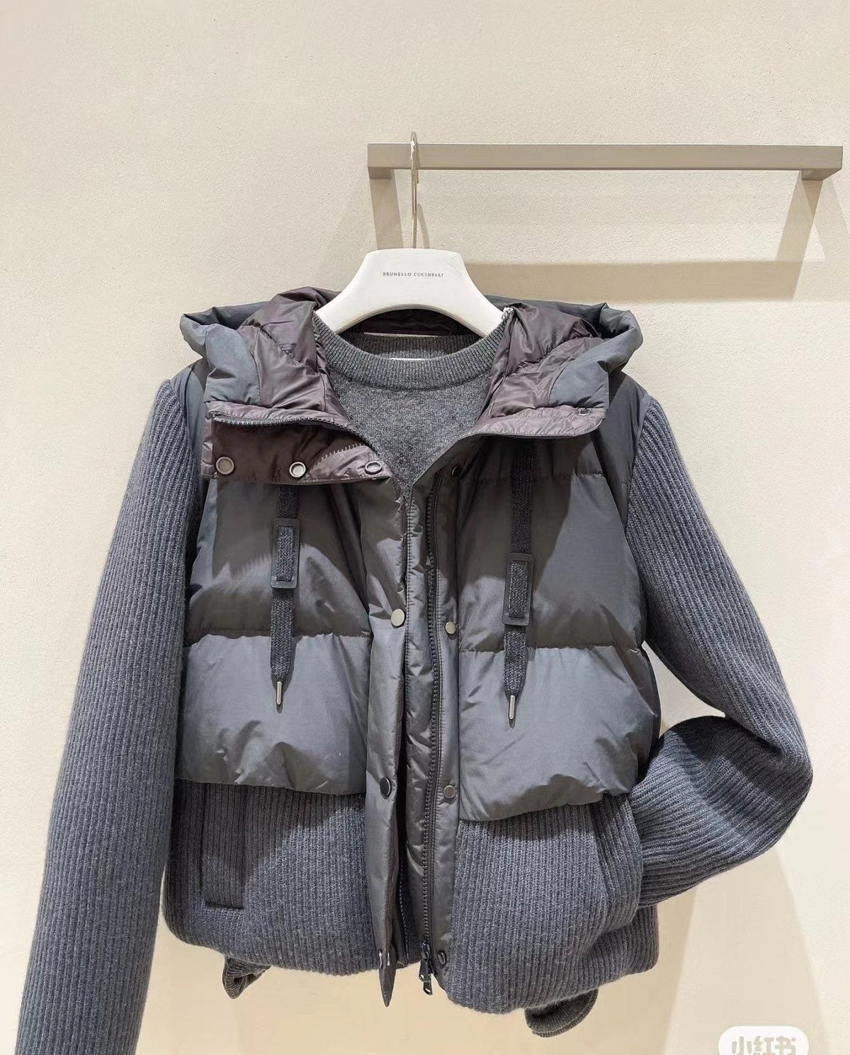 Moncler Hooded Knit-Sleeve Puffer Jacket