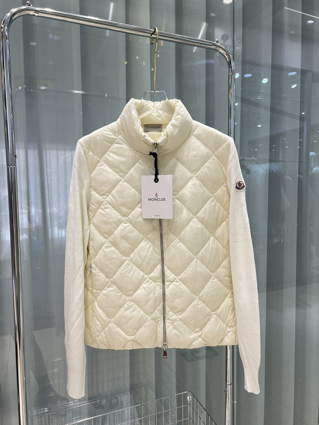 Moncler Diamond-Quilted Knit Sleeve Jacket