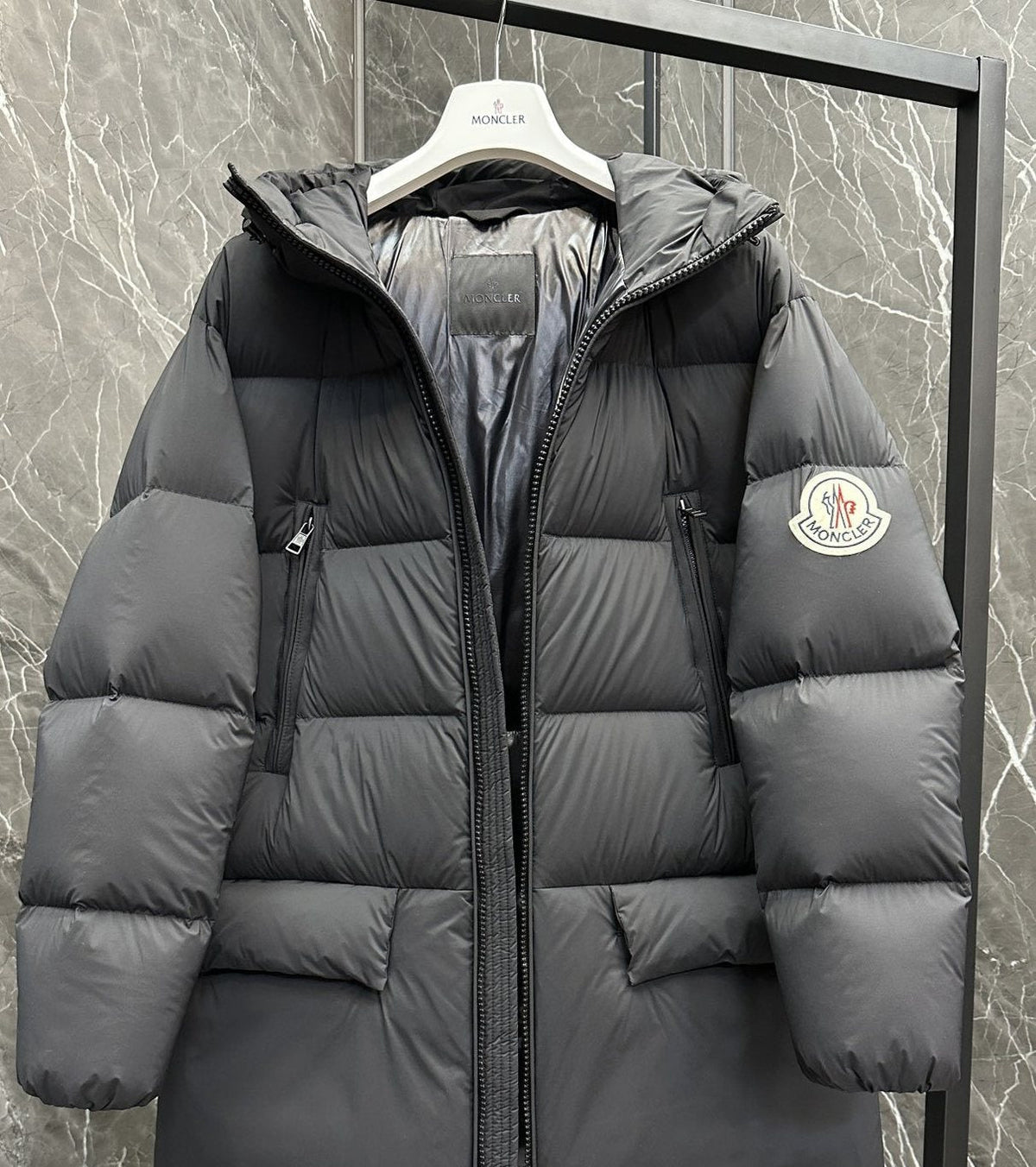 Moncler Bosona Black Long Hooded Down Coat