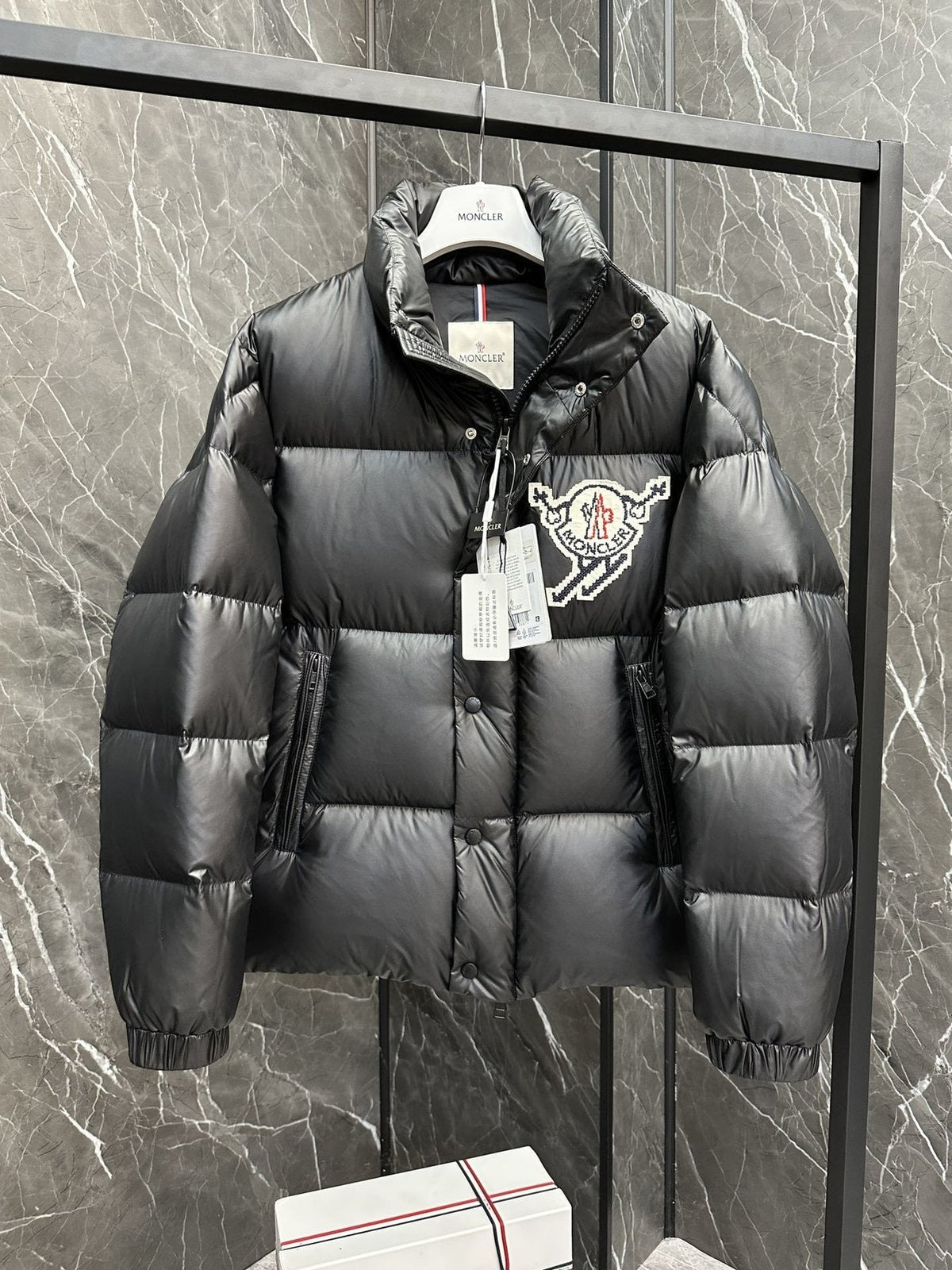 Moncler Pixel Skier Patch Short Down Coat