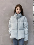 Moncler Light Blue Corduroy Cropped Puffer Coat