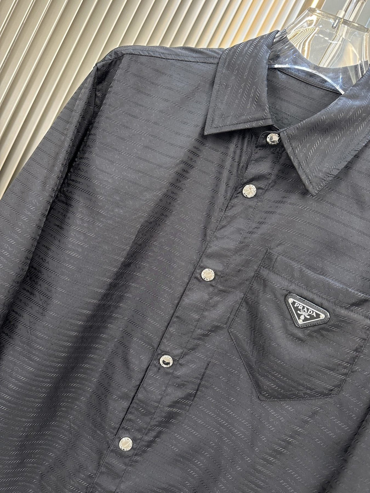 Prada Black Textured Long-Sleeve Button-Up Shirt