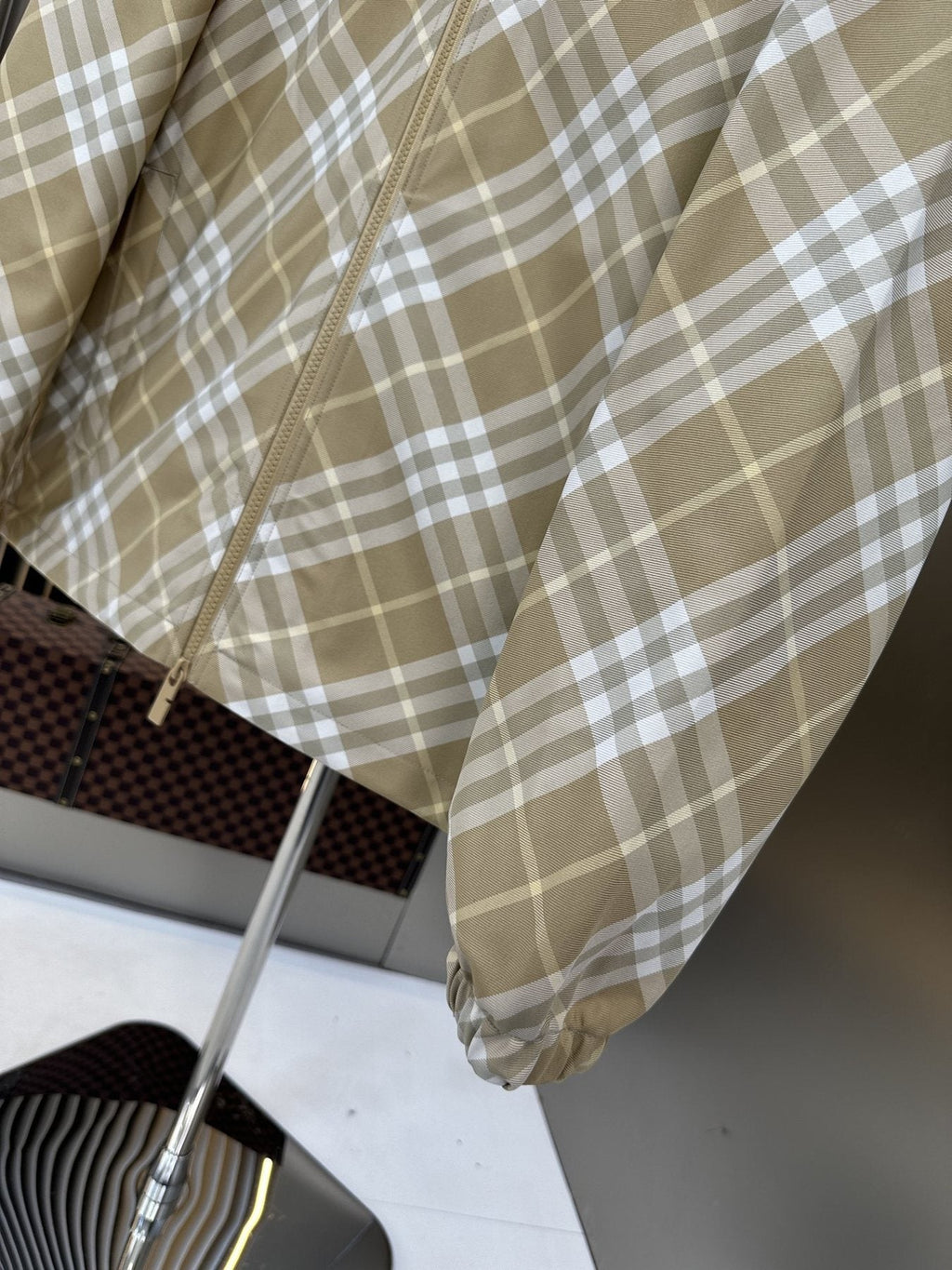 Burberry Beige Check Hooded Zip Jacket