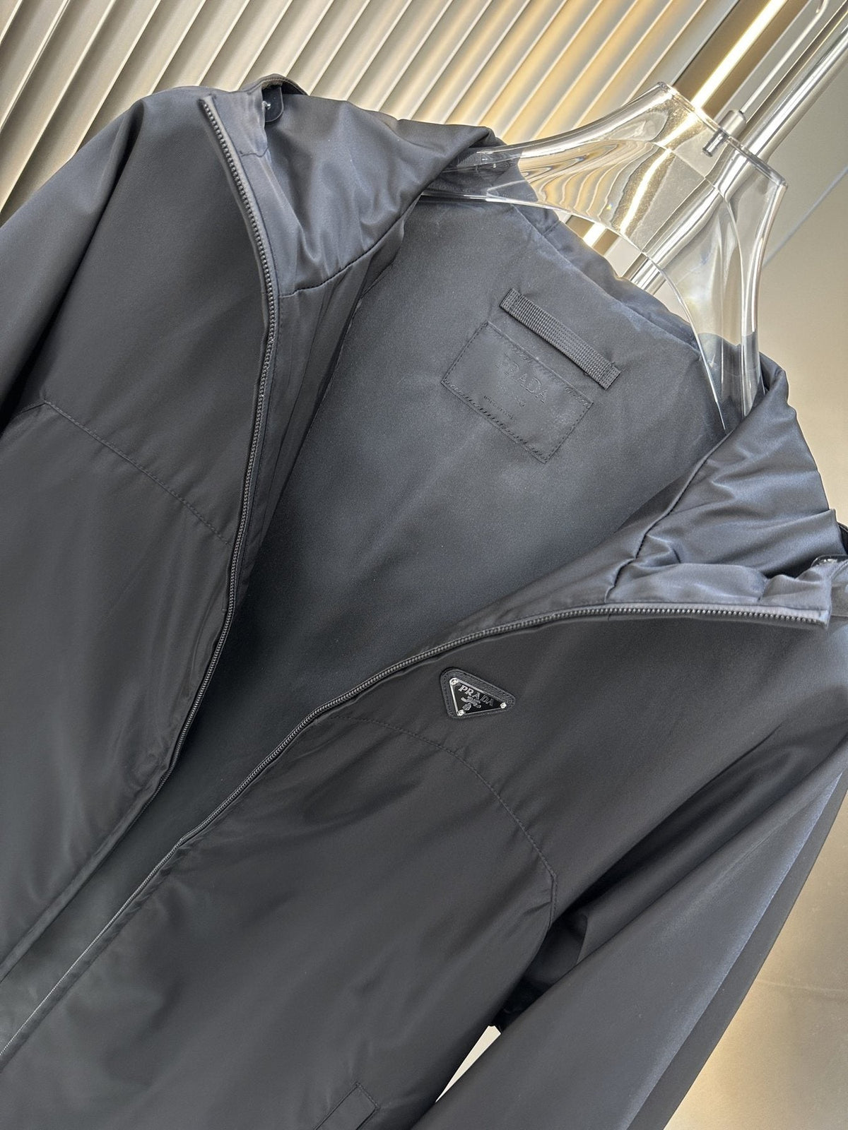 Prada Black Hooded Zip-Front Jacket