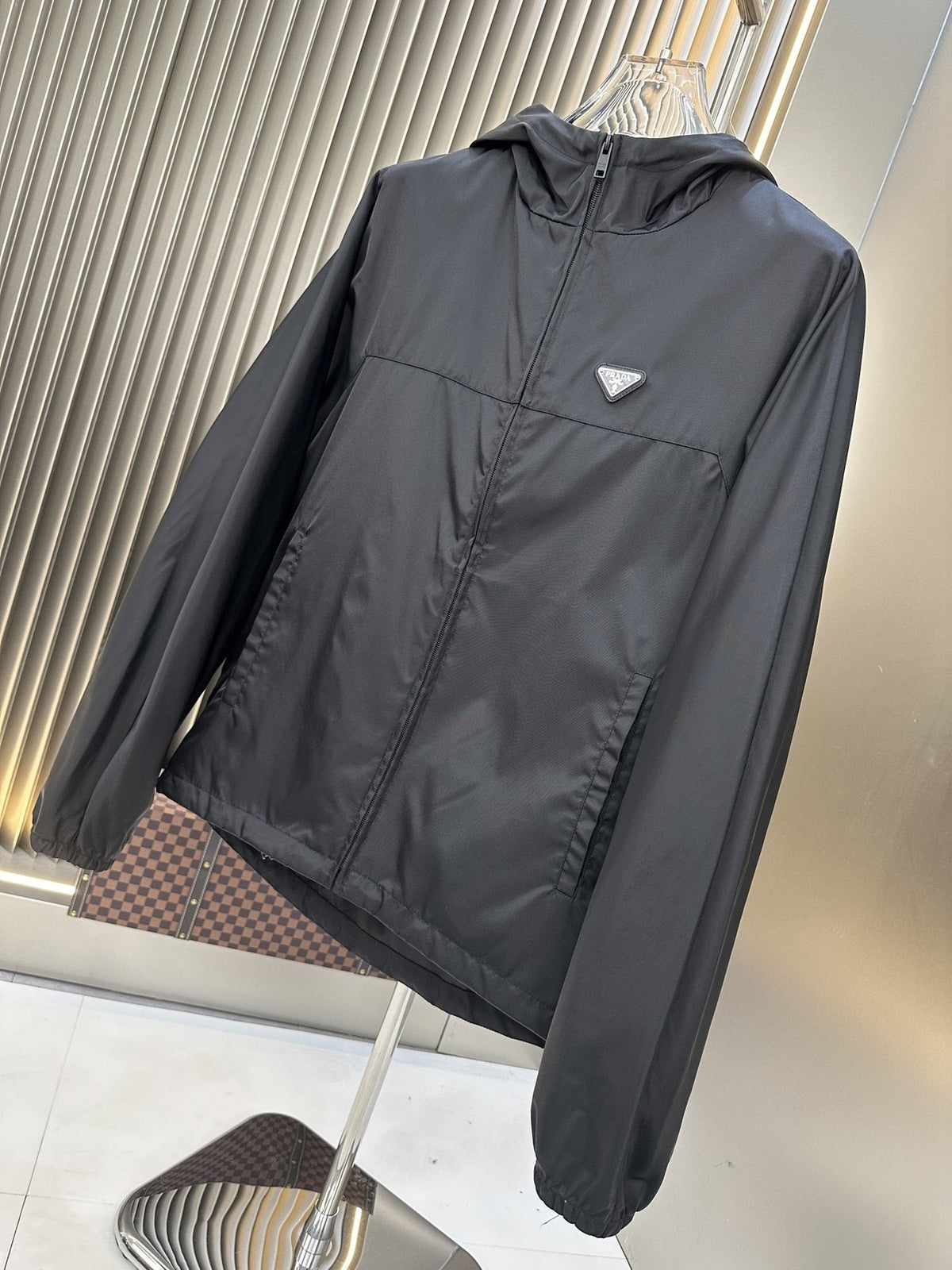 Prada Black Hooded Zip-Front Jacket