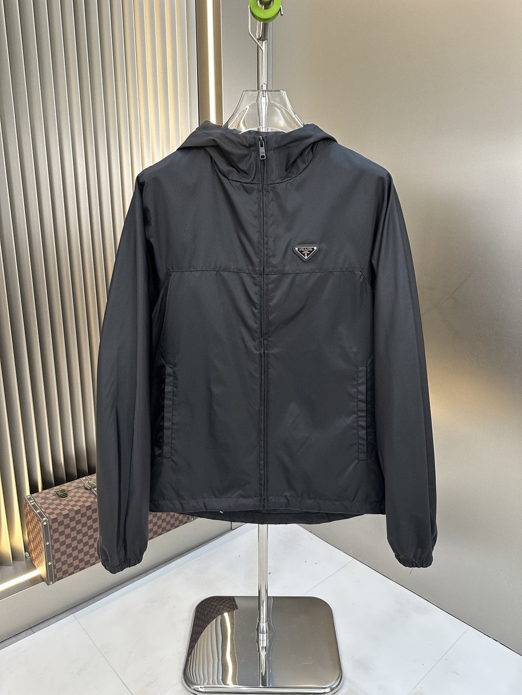 Prada Black Hooded Zip-Front Jacket