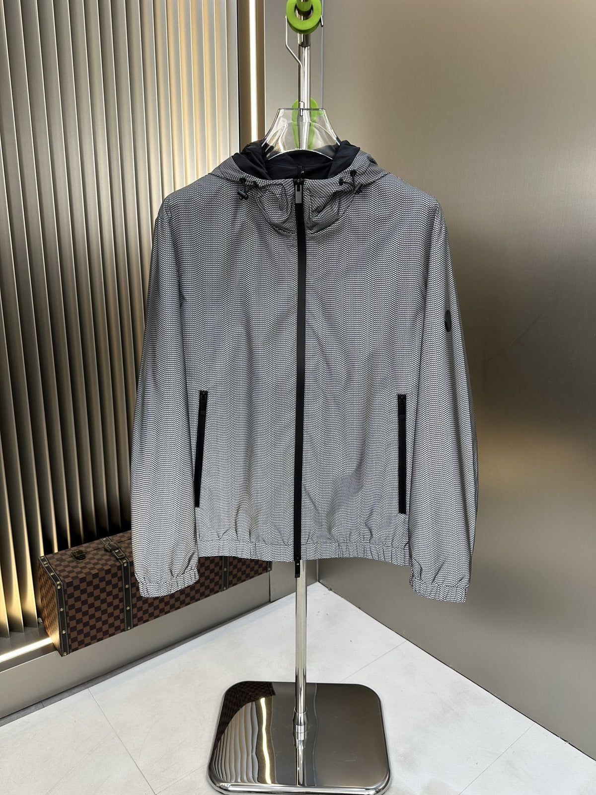 Moncler Grey Micro-Pattern Hooded Jacket