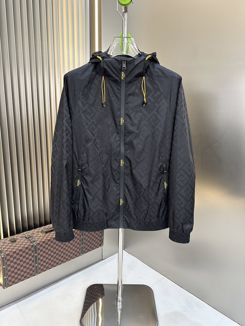 Fendi Tonal Geometric Hooded Full-Zip Jacket