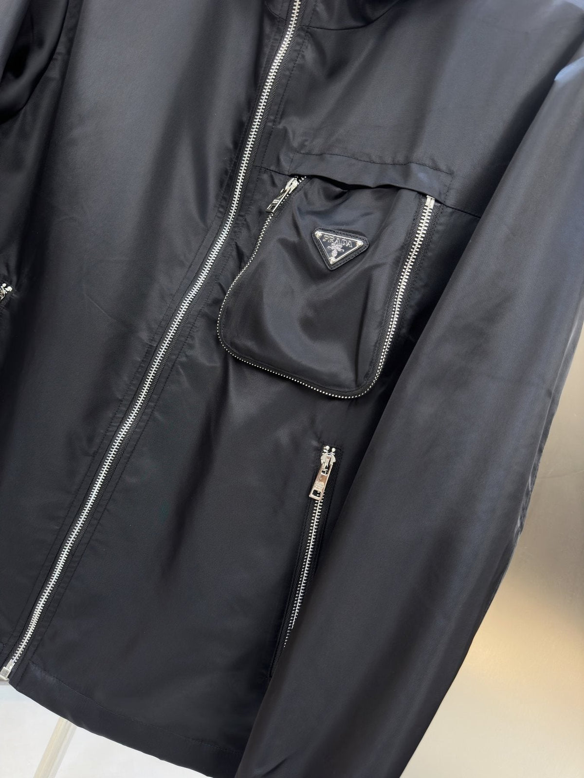 Prada Black Hooded Zip-Front Jacket