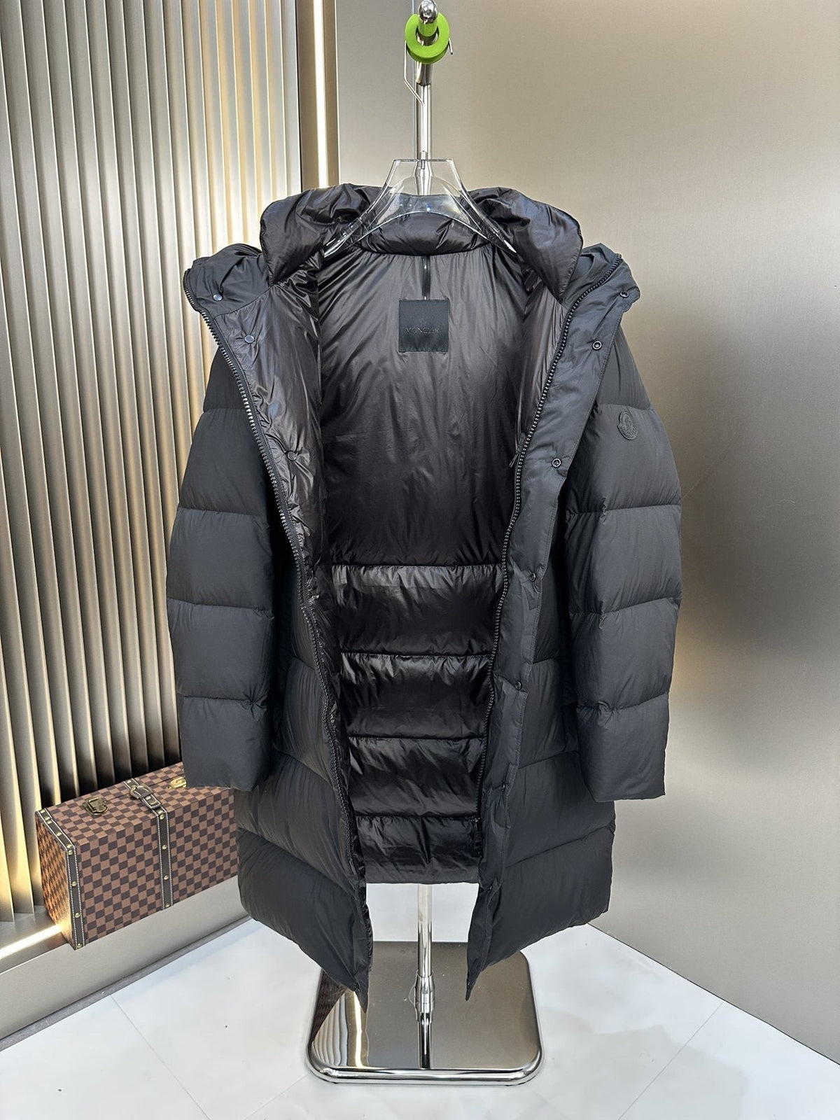 Moncler Charcoal Grey Long Hooded Puffer Coat