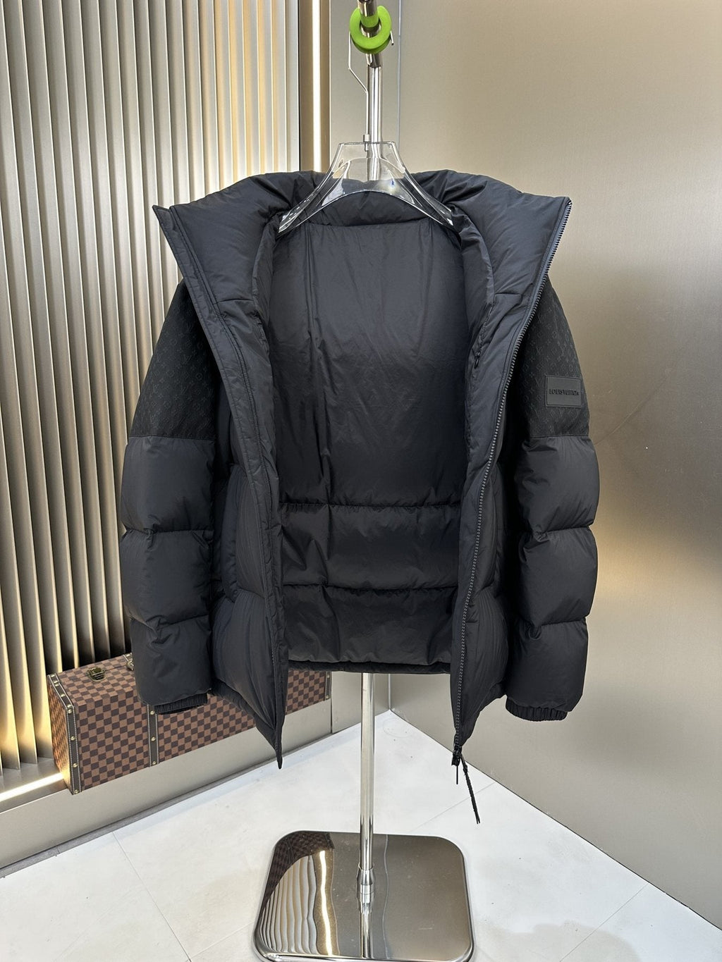 LV Dark Grey Hooded Quilted Puffer Coat