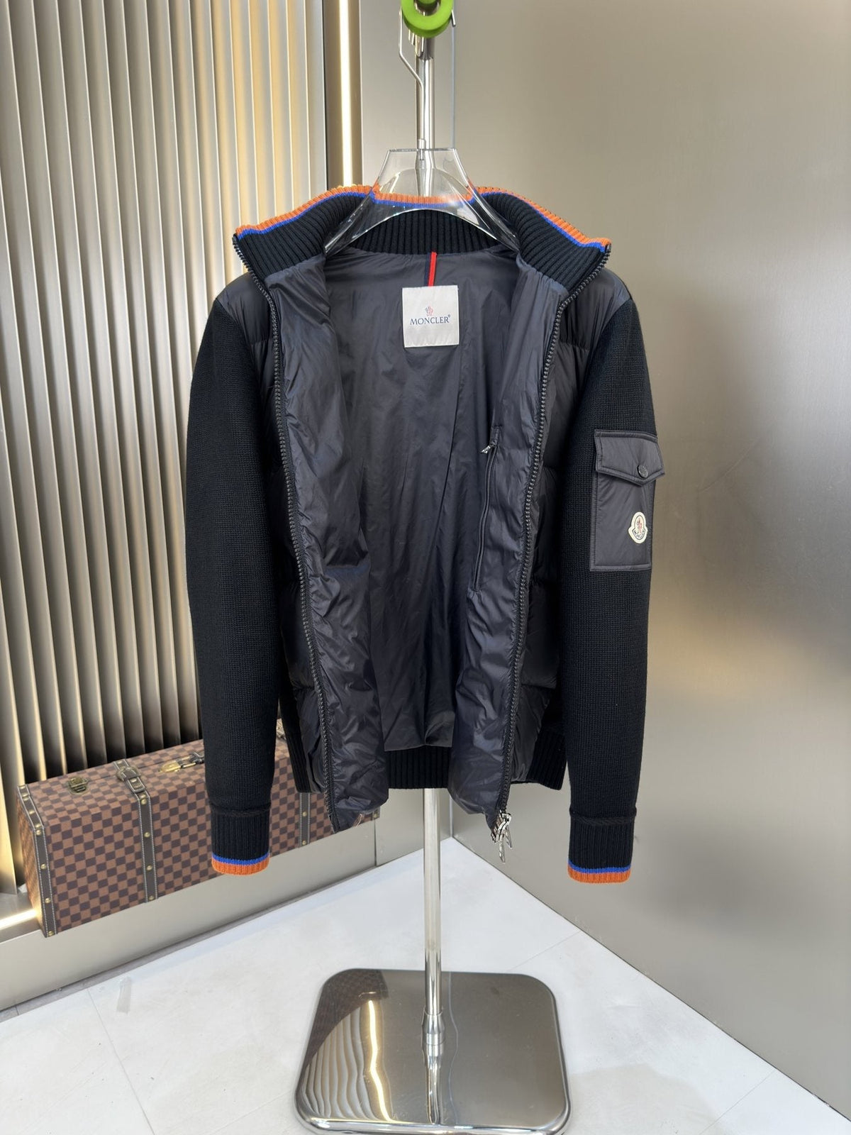 Moncler Quilted Knit-Sleeve Zip Jacket
