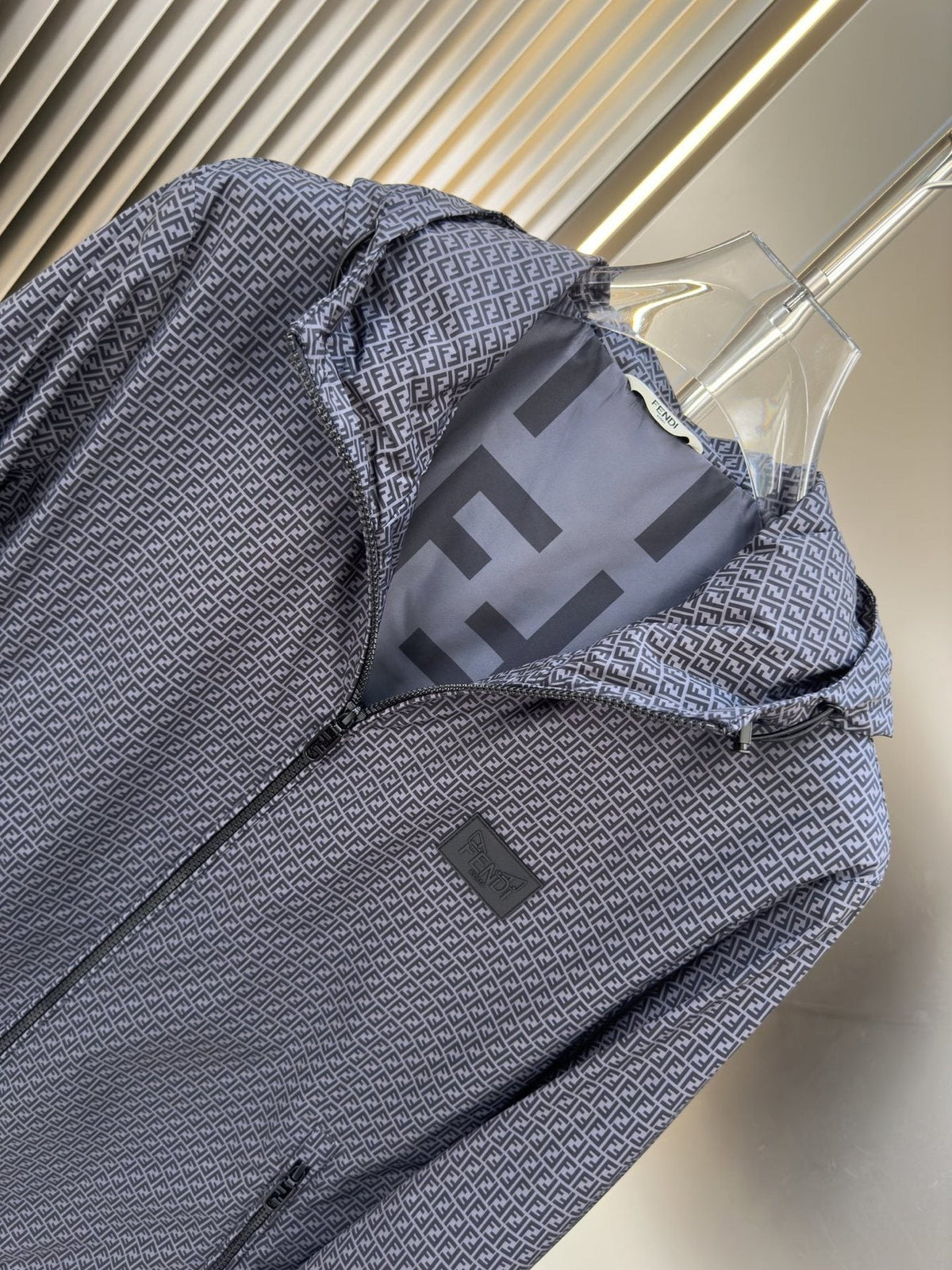 Fendi Micro-Pattern Hooded Zip Jacket
