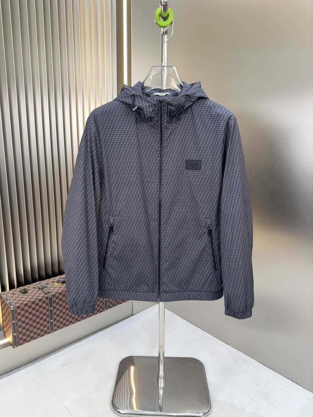 Fendi Micro-Pattern Hooded Zip Jacket