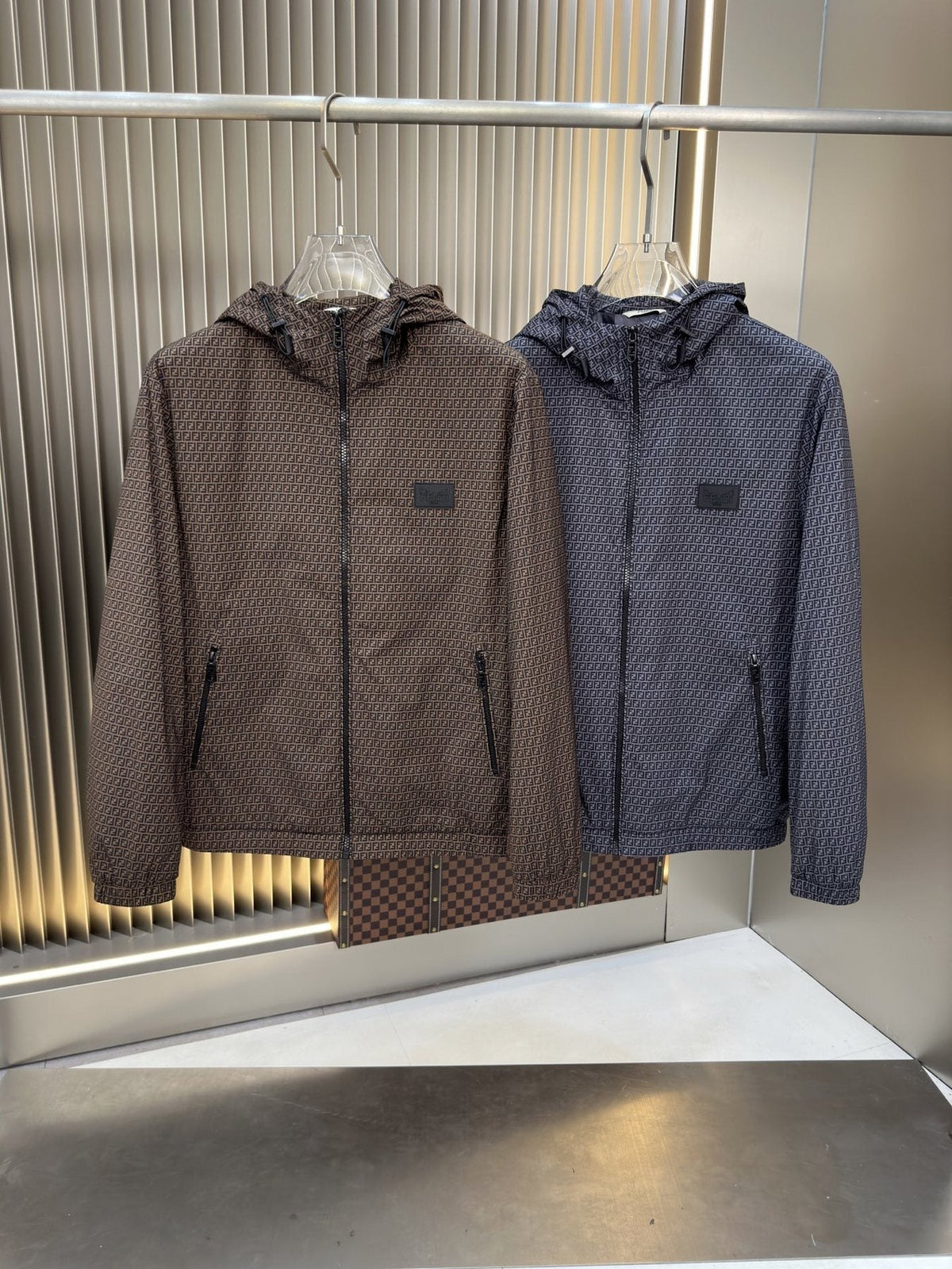 Fendi Micro-Pattern Hooded Zip Jacket