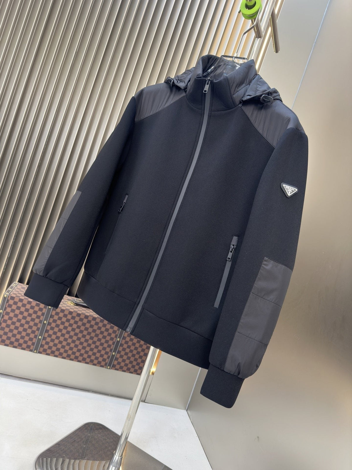 Prada Hooded Contrast-Panel Jacket
