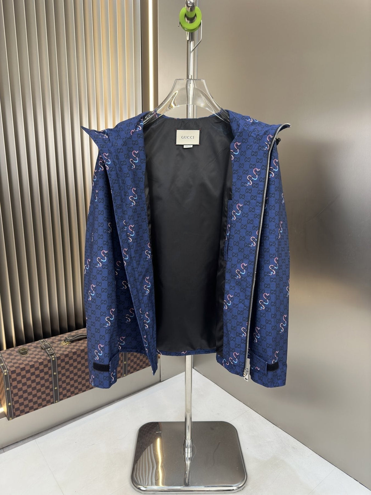 Gucci Blue Patterned Hooded Zip Jacket