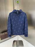 Gucci Blue Patterned Hooded Zip Jacket
