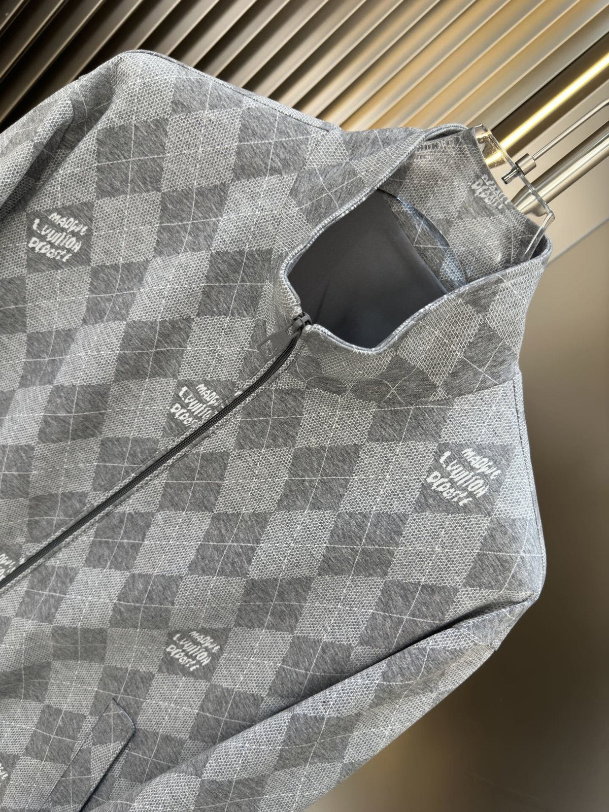 LV Grey Argyle Full-Zip Jacket
