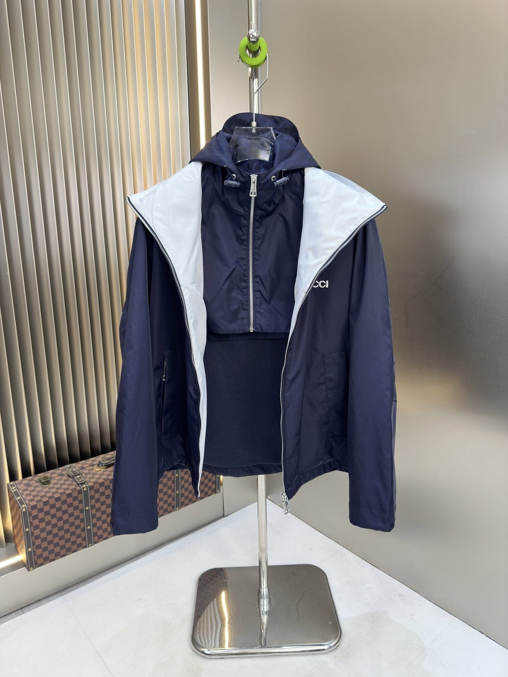 Gucci Navy Hooded Zip-Front Jacket