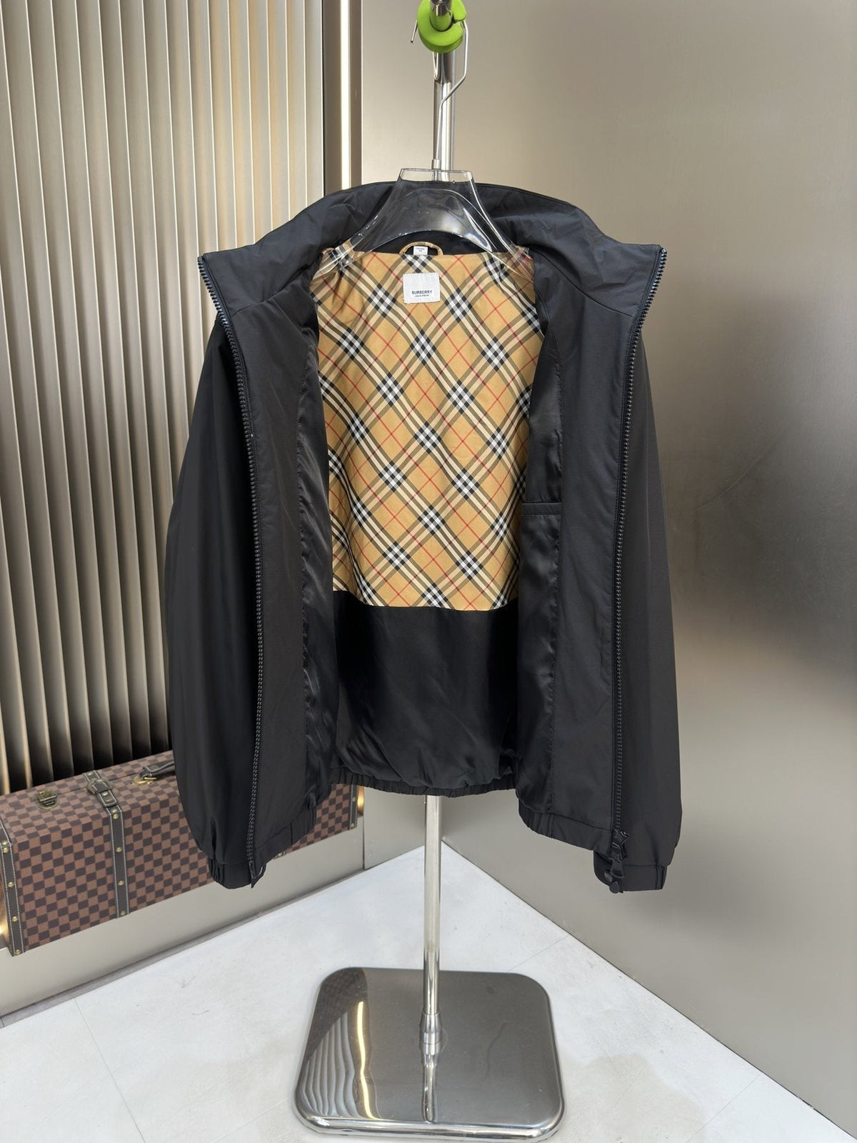 Burberry Hooded Checked-Lining Zip Jacket