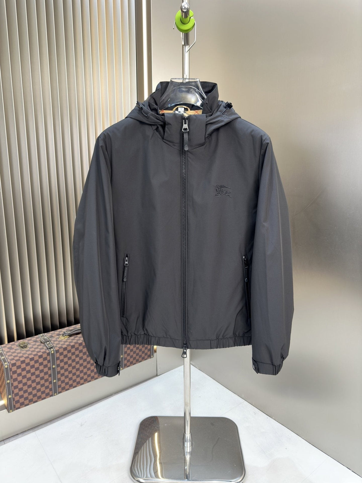 Burberry Hooded Checked-Lining Zip Jacket