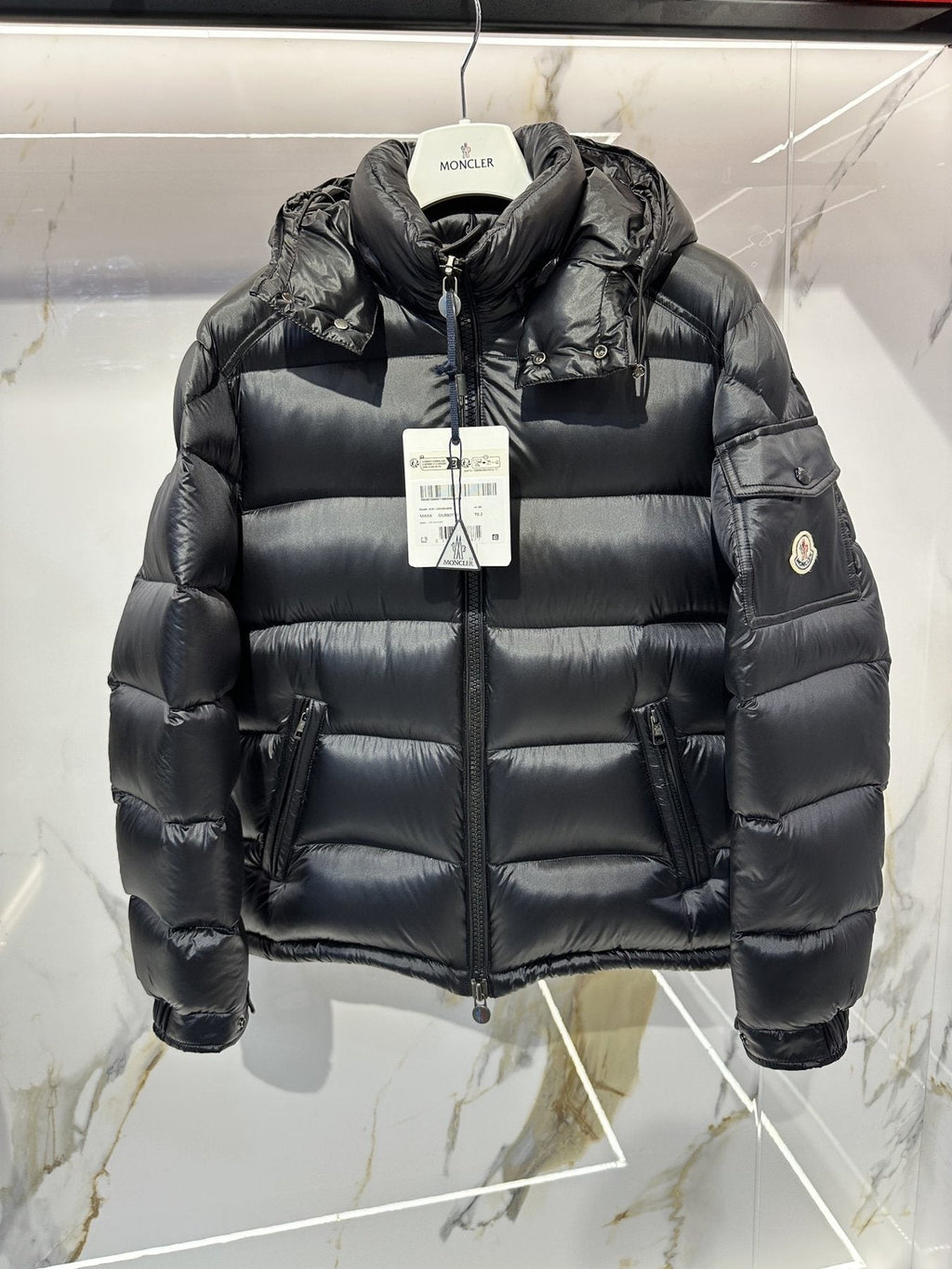 Moncler Black Glossy Hooded Puffer Coat