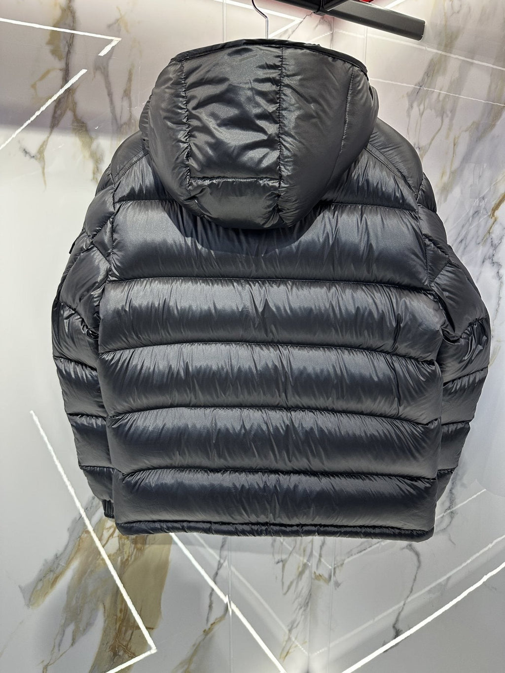 Moncler Black Glossy Hooded Puffer Coat
