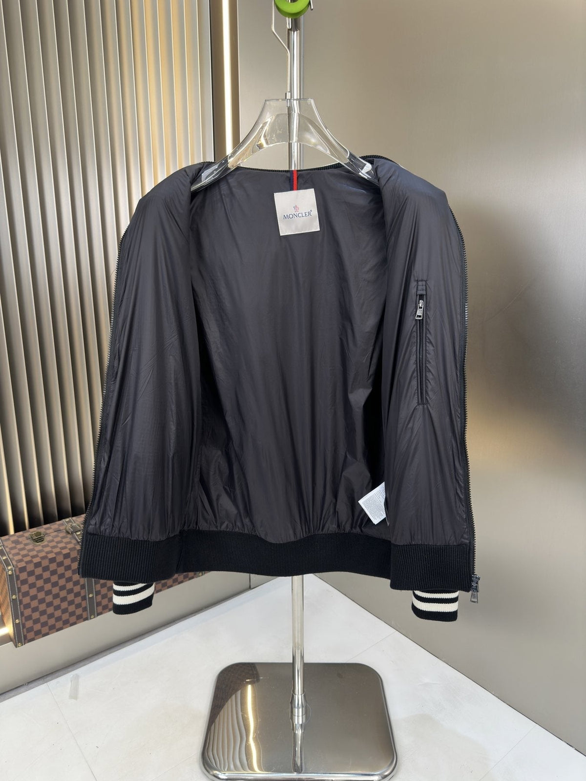 Moncler Black Striped-Trim Bomber Jacket